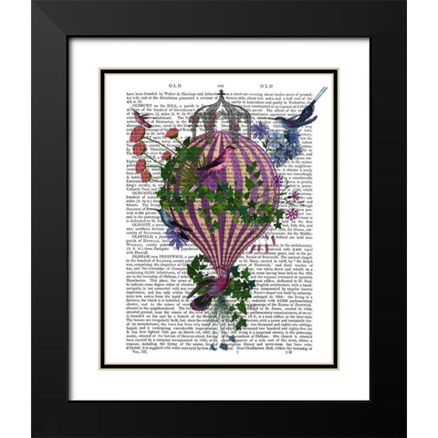 Bird Balloon 1 Book Print Black Modern Wood Framed Art Print with Double Matting by Fab Funky