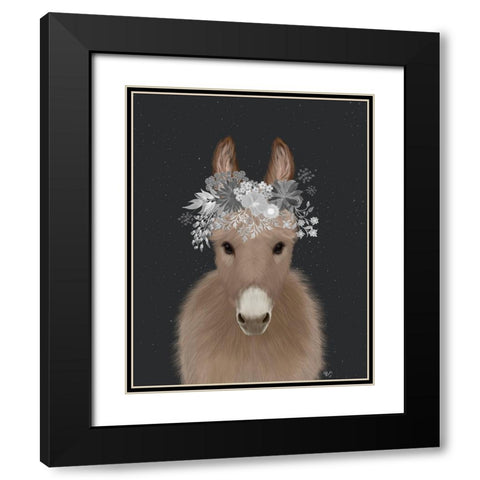 Donkey White Flowers Black Modern Wood Framed Art Print with Double Matting by Fab Funky