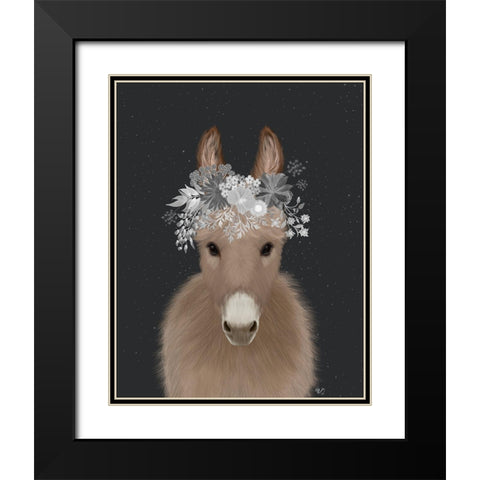 Donkey White Flowers Black Modern Wood Framed Art Print with Double Matting by Fab Funky