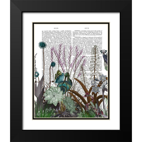 Wildflower Bloom, Snail Bird Book Print Black Modern Wood Framed Art Print with Double Matting by Fab Funky
