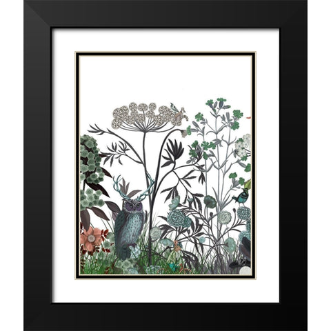 Wildflower Bloom, Owl Black Modern Wood Framed Art Print with Double Matting by Fab Funky