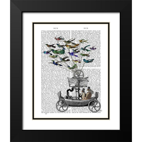 Bird Boat Book Print Black Modern Wood Framed Art Print with Double Matting by Fab Funky