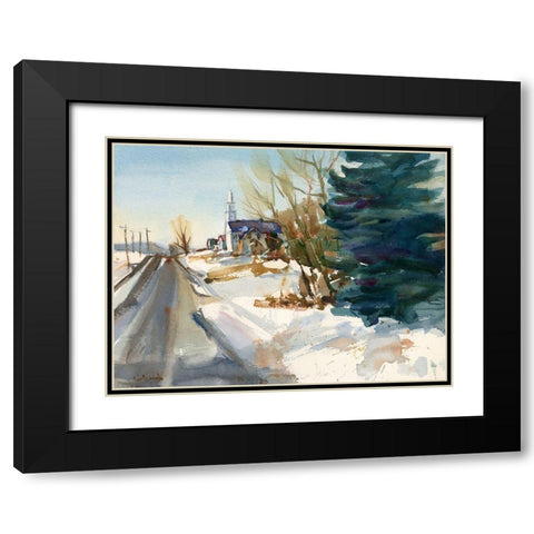 Congregational Church in Winter Black Modern Wood Framed Art Print with Double Matting by Calcasola, Stephen