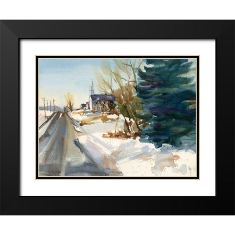 Congregational Church in Winter Black Modern Wood Framed Art Print with Double Matting by Calcasola, Stephen