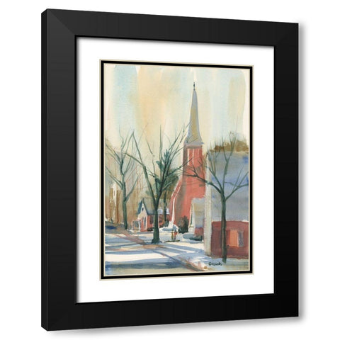New England Main Street Black Modern Wood Framed Art Print with Double Matting by Calcasola, Stephen