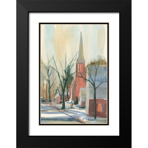 New England Main Street Black Modern Wood Framed Art Print with Double Matting by Calcasola, Stephen