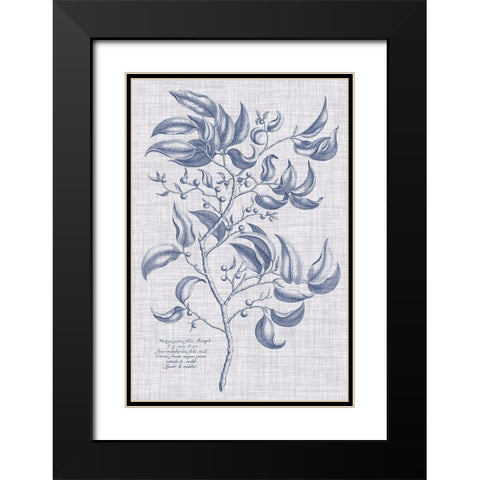 Navy And Linen Botanical III Black Modern Wood Framed Art Print with Double Matting by Vision Studio