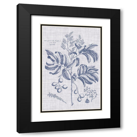 Navy And Linen Botanical IV Black Modern Wood Framed Art Print with Double Matting by Vision Studio