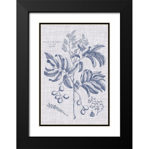 Navy And Linen Botanical IV Black Modern Wood Framed Art Print with Double Matting by Vision Studio