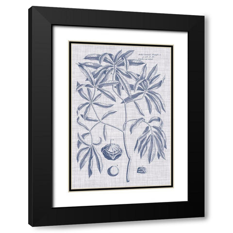 Navy And Linen Botanical V Black Modern Wood Framed Art Print with Double Matting by Vision Studio