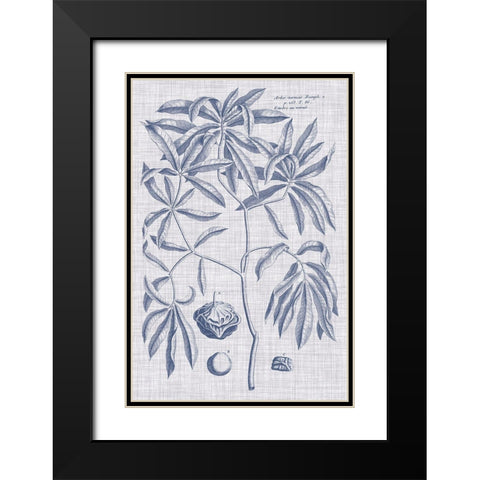 Navy And Linen Botanical V Black Modern Wood Framed Art Print with Double Matting by Vision Studio