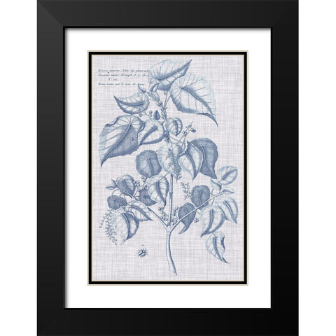 Navy And Linen Botanical VI Black Modern Wood Framed Art Print with Double Matting by Vision Studio