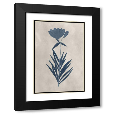 Navy Pressed Flowers I Black Modern Wood Framed Art Print with Double Matting by Vision Studio