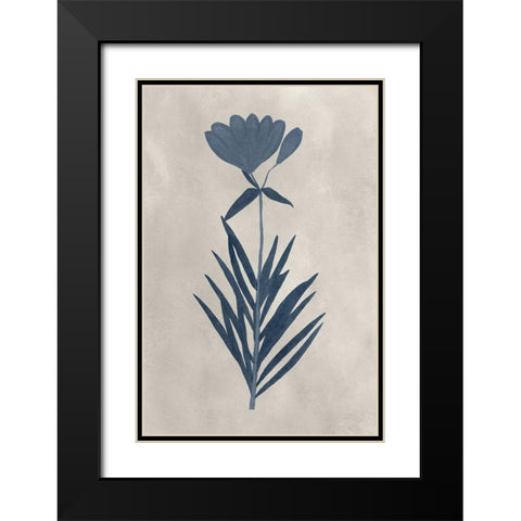 Navy Pressed Flowers I Black Modern Wood Framed Art Print with Double Matting by Vision Studio