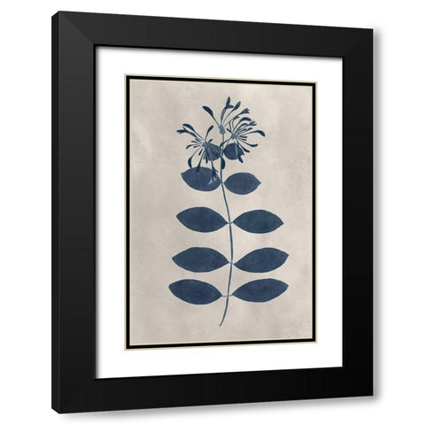 Navy Pressed Flowers IX Black Modern Wood Framed Art Print with Double Matting by Vision Studio