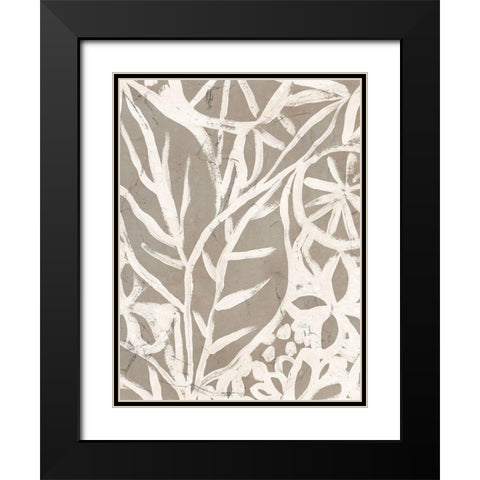Mudcloth Foliage I Black Modern Wood Framed Art Print with Double Matting by Vess, June Erica