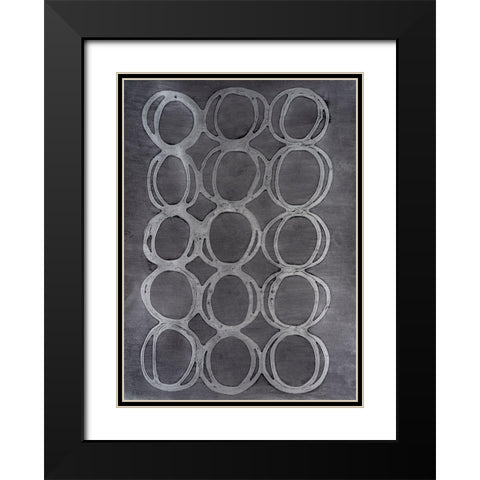 Concentric Metallic in Silver Black Modern Wood Framed Art Print with Double Matting by Willett, Michael