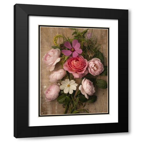 Rosy Posy Black Modern Wood Framed Art Print with Double Matting by McLean, Leah