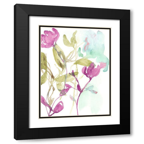 Fuchsia And Olive Bouquet I Black Modern Wood Framed Art Print with Double Matting by Goldberger, Jennifer