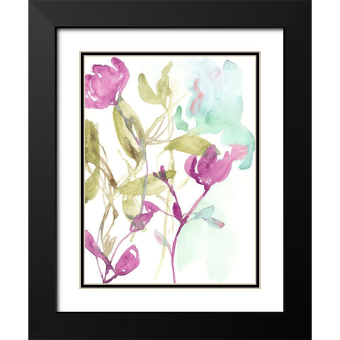 Fuchsia And Olive Bouquet I Black Modern Wood Framed Art Print with Double Matting by Goldberger, Jennifer