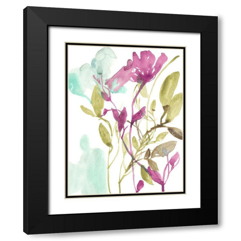 Fuchsia And Olive Bouquet II Black Modern Wood Framed Art Print with Double Matting by Goldberger, Jennifer