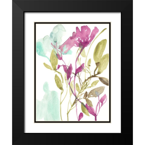 Fuchsia And Olive Bouquet II Black Modern Wood Framed Art Print with Double Matting by Goldberger, Jennifer