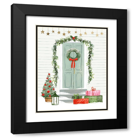 Festive Front Door I Black Modern Wood Framed Art Print with Double Matting by Barnes, Victoria