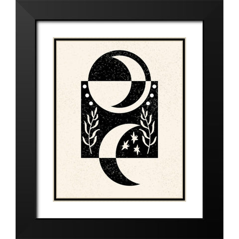 White Moon I Black Modern Wood Framed Art Print with Double Matting by Wang, Melissa