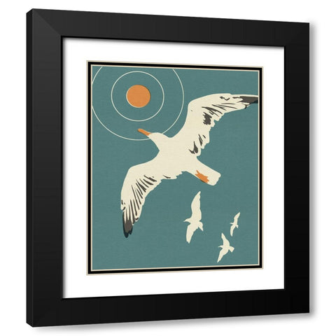 Seagull Block Print I Black Modern Wood Framed Art Print with Double Matting by Green, Jacob