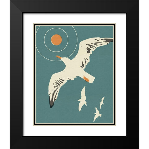 Seagull Block Print I Black Modern Wood Framed Art Print with Double Matting by Green, Jacob