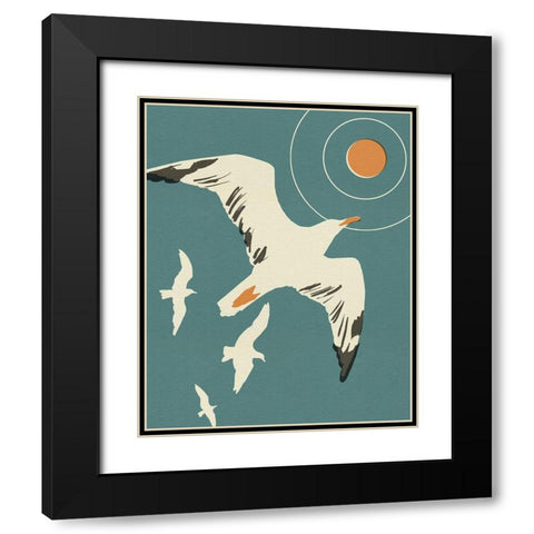 Seagull Block Print II Black Modern Wood Framed Art Print with Double Matting by Green, Jacob