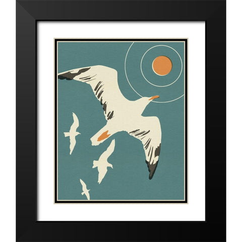 Seagull Block Print II Black Modern Wood Framed Art Print with Double Matting by Green, Jacob