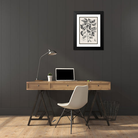 Custom Black And Oatmeal Linen Botanical II Black Modern Wood Framed Art Print with Double Matting by Vision Studio