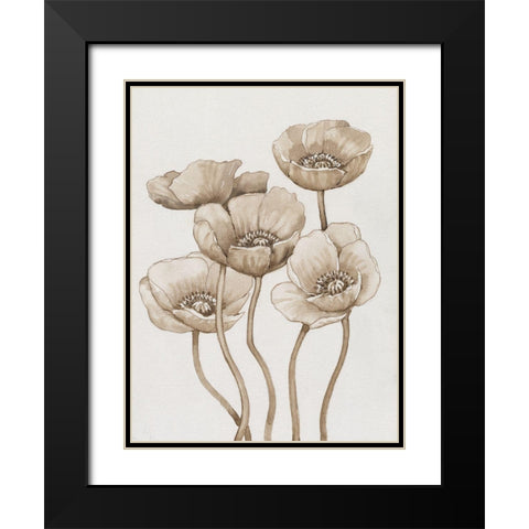 Poppies in Sepia I Black Modern Wood Framed Art Print with Double Matting by OToole, Tim