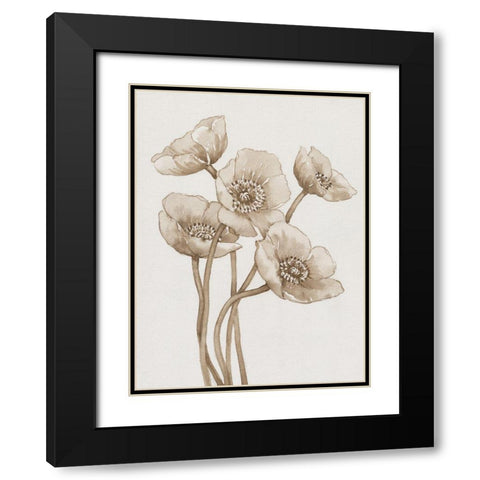 Poppies in Sepia II Black Modern Wood Framed Art Print with Double Matting by OToole, Tim