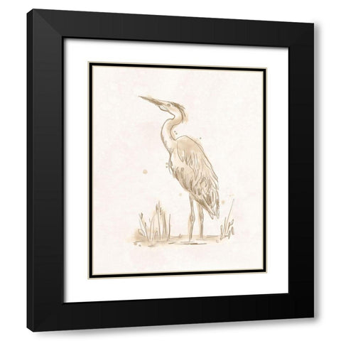 Sepia Heron III Black Modern Wood Framed Art Print with Double Matting by Vess, June Erica