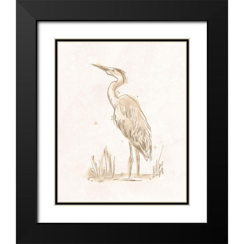 Sepia Heron III Black Modern Wood Framed Art Print with Double Matting by Vess, June Erica