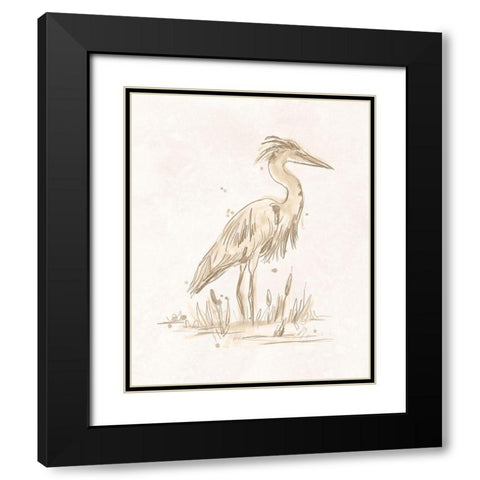 Sepia Heron IV Black Modern Wood Framed Art Print with Double Matting by Vess, June Erica