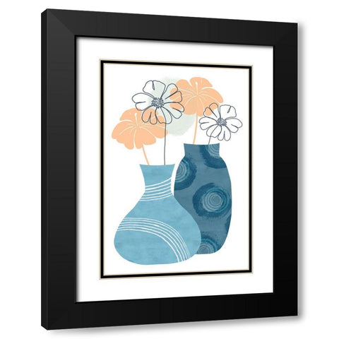 Blue Decorative Pots I Black Modern Wood Framed Art Print with Double Matting by Kouta, Flora
