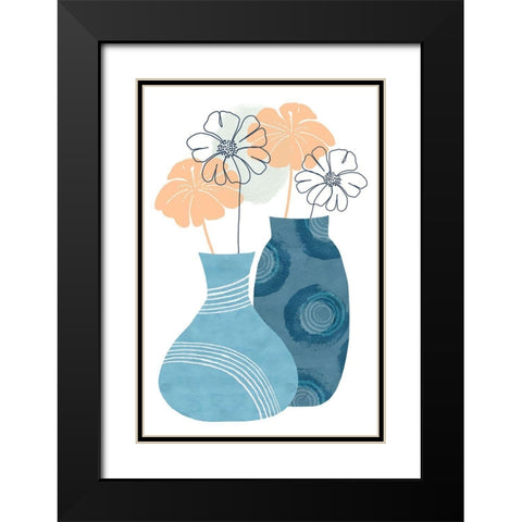 Blue Decorative Pots I Black Modern Wood Framed Art Print with Double Matting by Kouta, Flora
