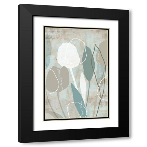 Sea Mist Floral I Black Modern Wood Framed Art Print with Double Matting by Kouta, Flora