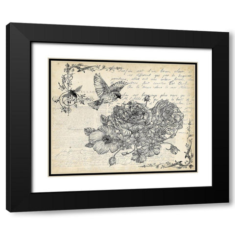 Ink Flowers I Black Modern Wood Framed Art Print with Double Matting by Wang, Melissa