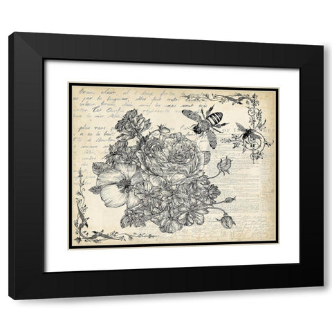 Ink Flowers II Black Modern Wood Framed Art Print with Double Matting by Wang, Melissa