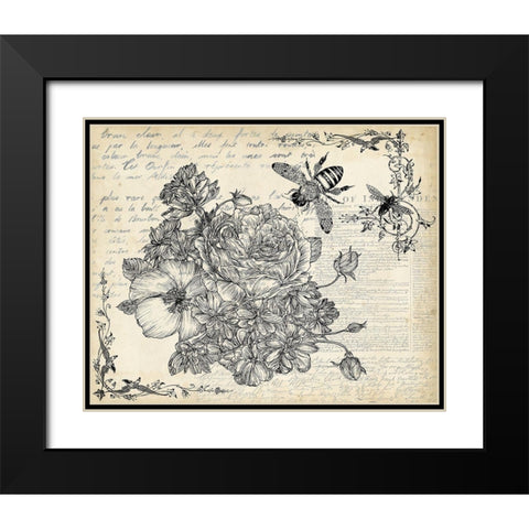 Ink Flowers II Black Modern Wood Framed Art Print with Double Matting by Wang, Melissa