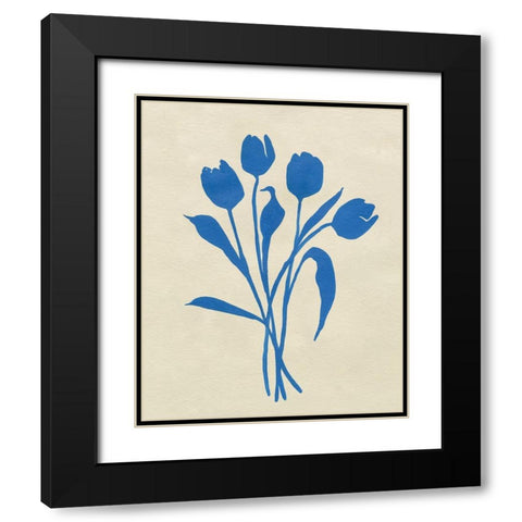 Blue Tulips I Black Modern Wood Framed Art Print with Double Matting by Caroline, Emma