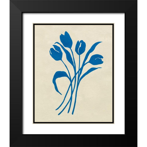 Blue Tulips II Black Modern Wood Framed Art Print with Double Matting by Caroline, Emma