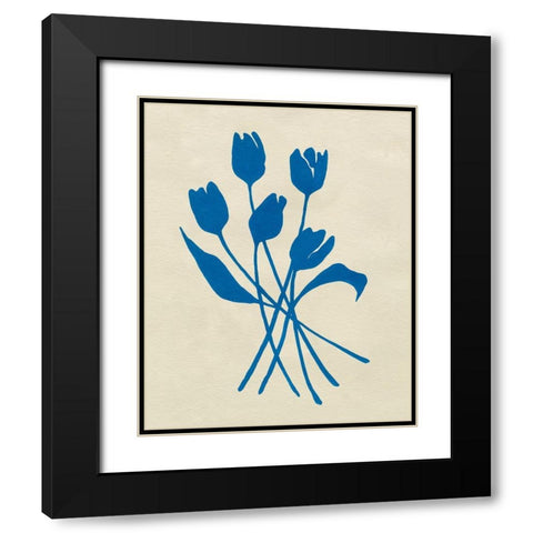 Blue Tulips III Black Modern Wood Framed Art Print with Double Matting by Caroline, Emma