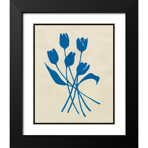 Blue Tulips III Black Modern Wood Framed Art Print with Double Matting by Caroline, Emma