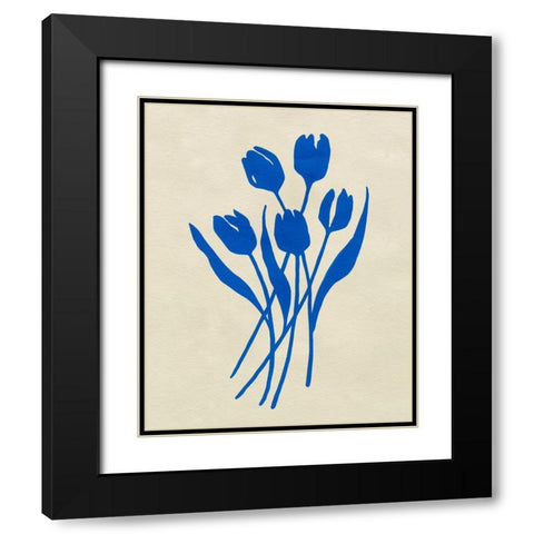 Blue Tulips IV Black Modern Wood Framed Art Print with Double Matting by Caroline, Emma