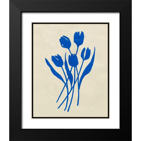 Blue Tulips IV Black Modern Wood Framed Art Print with Double Matting by Caroline, Emma
